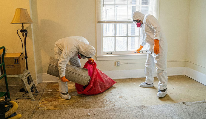 Professional team cleaning biohazard