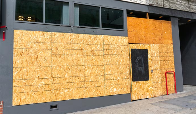 Boarded-up storefront