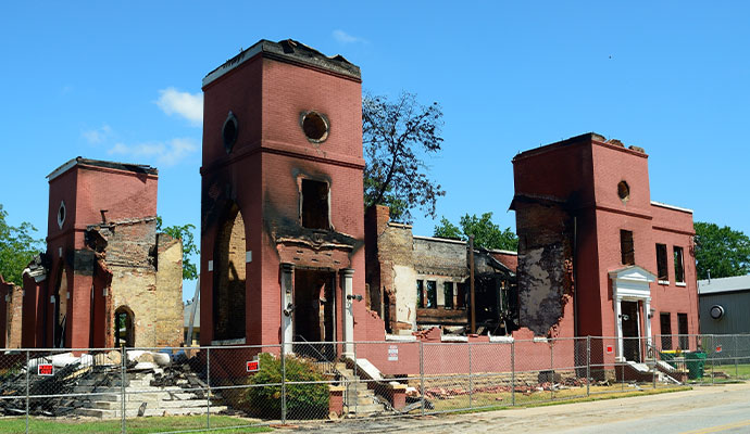 A fire damaged church