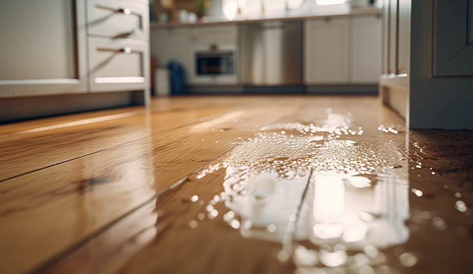 Plumbing leak damaged wooden floor