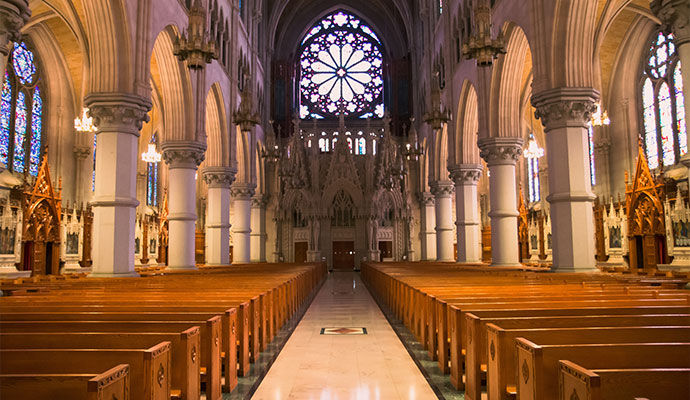 The grand interior of a historic Gothic-style church
