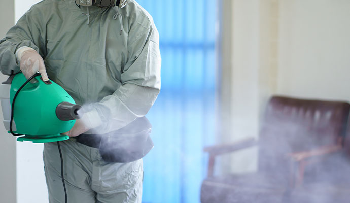 Professional worker removing smoke odor