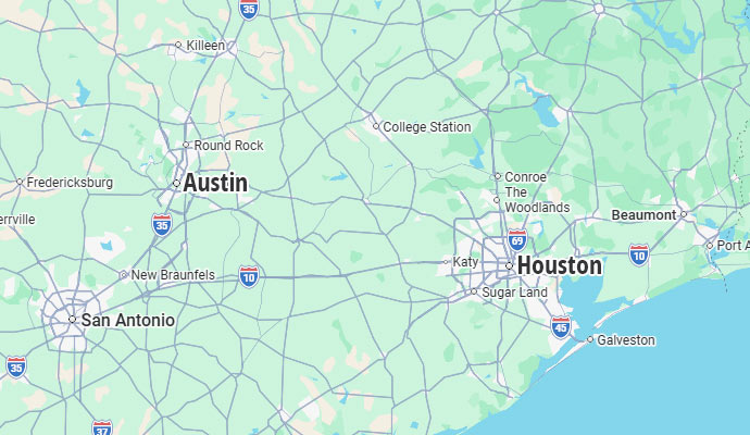 Fire Reconstruction Inc. Service Area Map in Cypress, College Station and Surrounding Cities