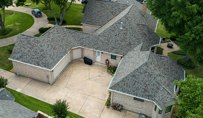 An aerial view of a large residential home