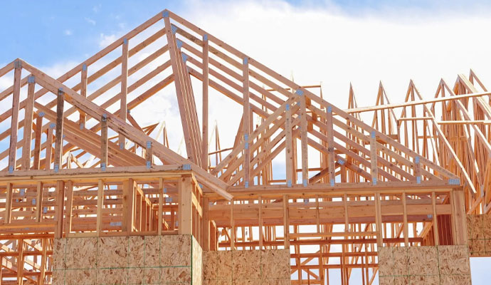 Wooden framework of a reconstructed residential house