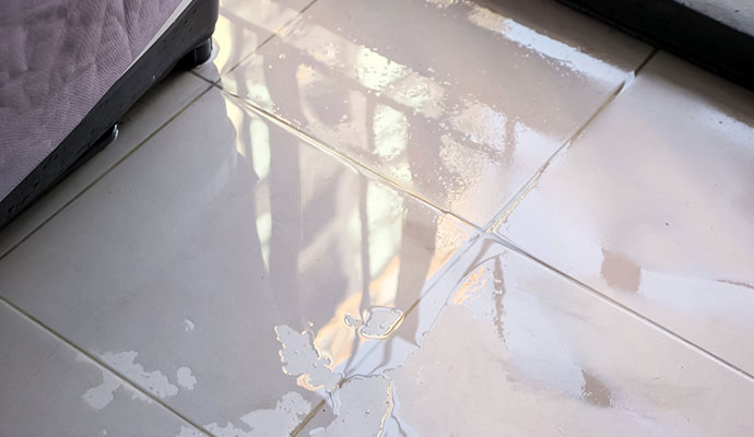 Water damaged tile floor