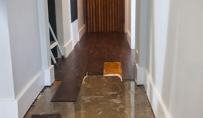 Water damaged wooden floor